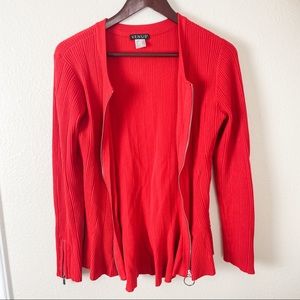 WOMENS - Red Zip-up Long Sleeved Sweater - Size M
